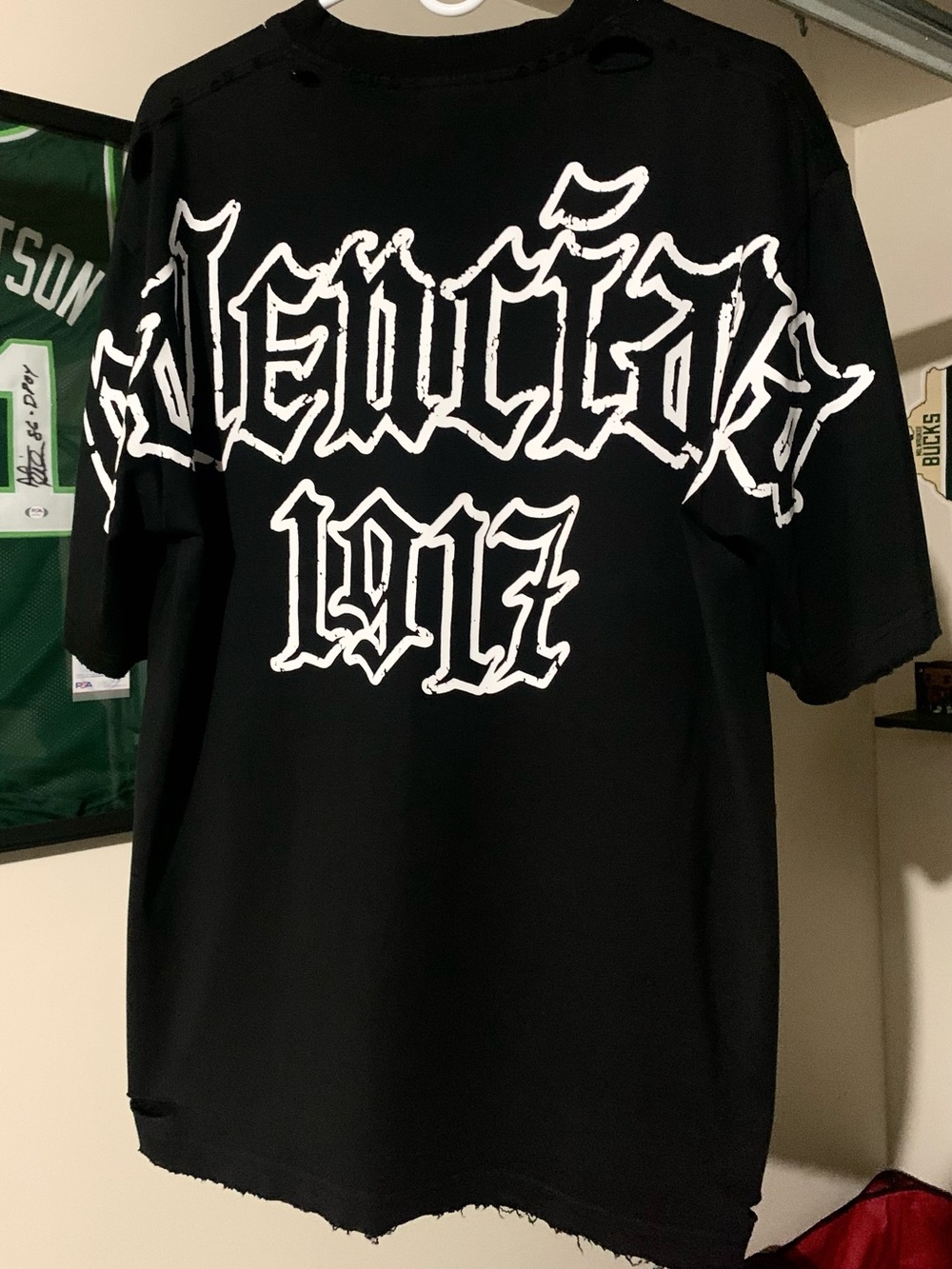 Balenciaga Black Short-Sleeve Tee with White Gothic Print